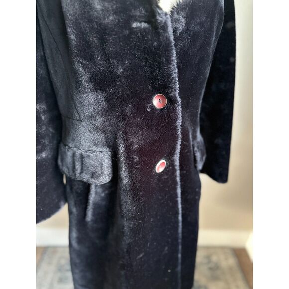 VINTAGE Women's Mid Length Cream Black Center Front Button Fully Lined Fur Coat - Picture 8 of 11